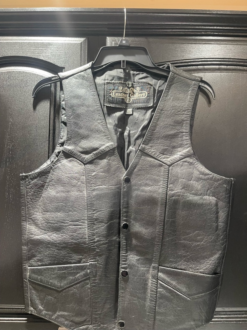 Leather Gallery Black Snap Button Vest Men's Solid Pattern Size 38 Small Medium